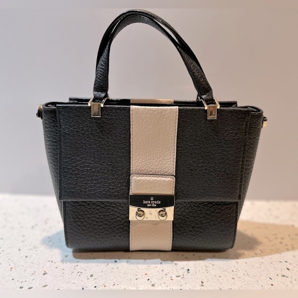Kate Spade Mini Black & Cream Pebble Leather Small Satchel Shoulder Handbag - Picture 11 of 11